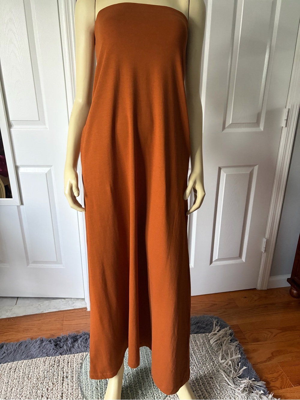 Zara Heavy Cotton Strapless Maxi Dress Burnt Orange 100 % Cotton Size Medium - Picture 3 of 4